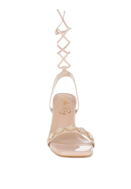 Women Ebina Charm Pin Buckle Ankle Strap Spool Heels Zarnesh