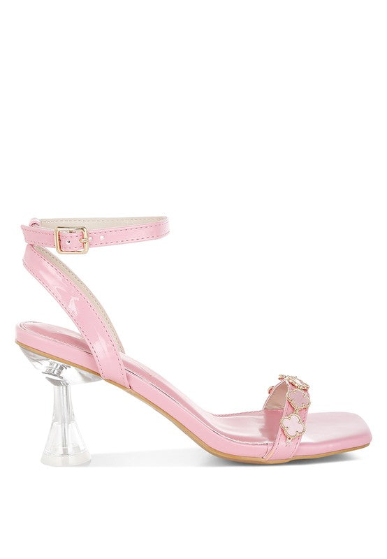 Women Ebina Charm Pin Buckle Ankle Strap Spool Heels Zarnesh