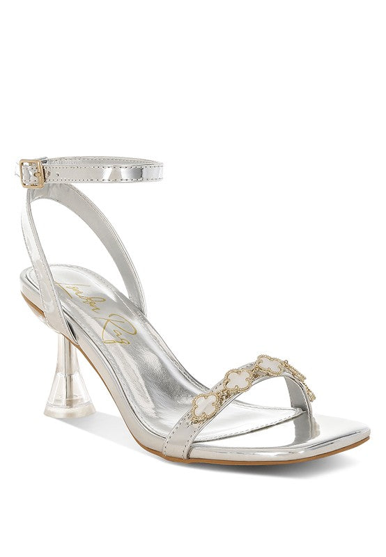 Women Ebina Charm Pin Buckle Ankle Strap Spool Heels Zarnesh