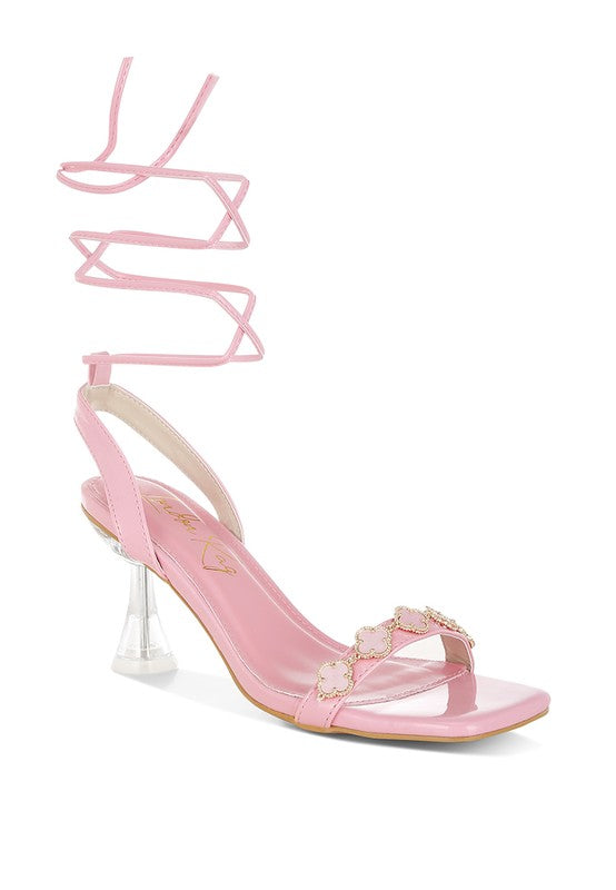 Women Ebina Charm Pin Buckle Ankle Strap Spool Heels Zarnesh