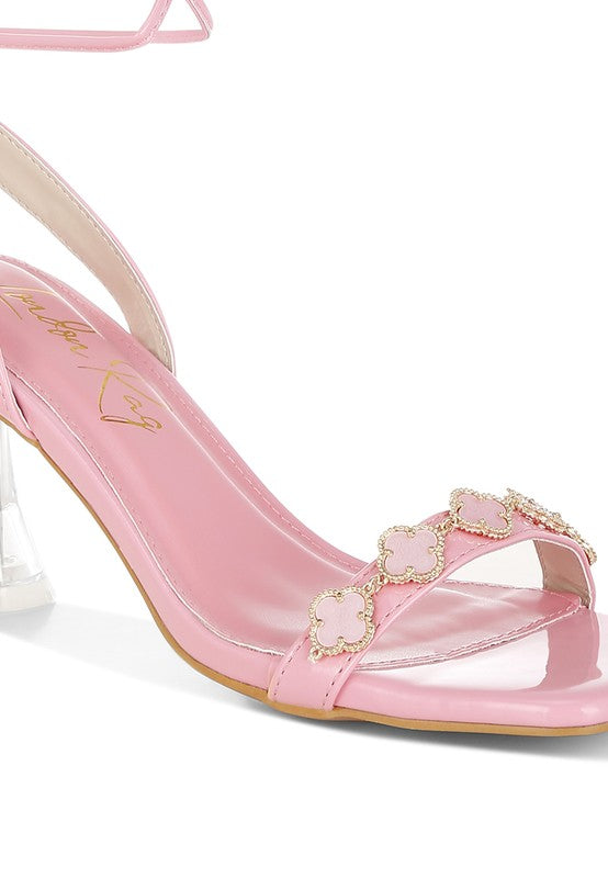 Women Ebina Charm Pin Buckle Ankle Strap Spool Heels Zarnesh