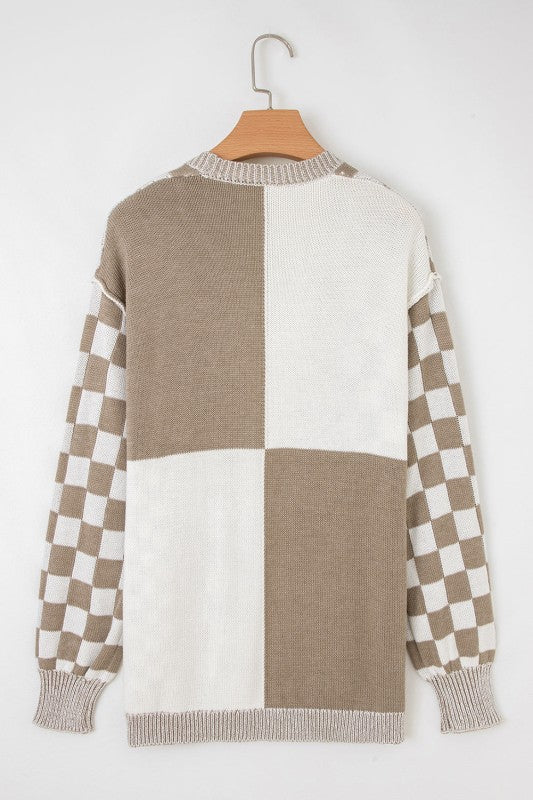 Women’s Checker Open Front Drop Shoulder Cardigan Sweater | Zarnesh