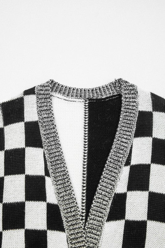 Women’s Checker Open Front Drop Shoulder Cardigan Sweater | Zarnesh