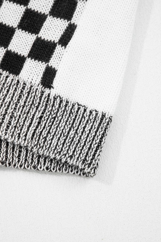Women’s Checker Open Front Drop Shoulder Cardigan Sweater | Zarnesh