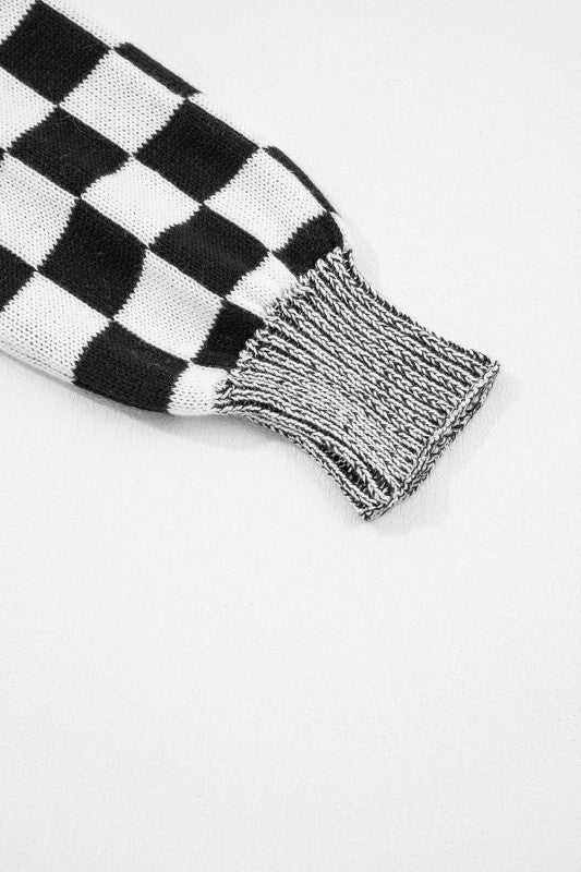 Women’s Checker Open Front Drop Shoulder Cardigan Sweater | Zarnesh
