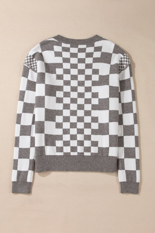 Women's Checker Round Neck Drop Shoulder Sweater | Zarnesh