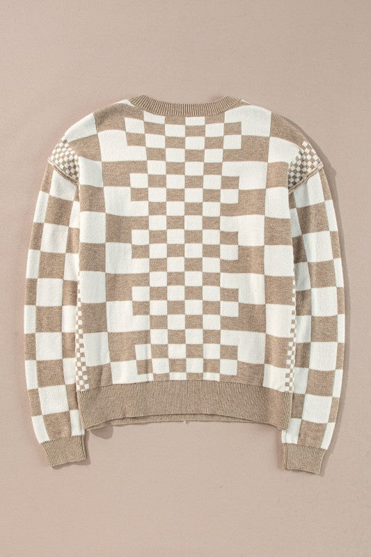 Women's Checker Round Neck Drop Shoulder Sweater | Zarnesh