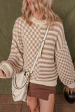 Women’s Checkerboard Stripe Knit Balloon Sleeve Sweater | Zarnesh