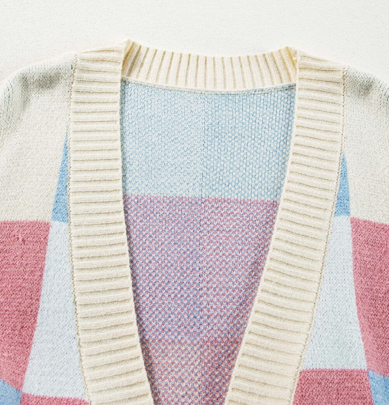 Women’s Checkered Open Front Seam Drop Shoulder Cardigan | Zarnesh