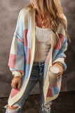 Women’s Checkered Open Front Seam Drop Shoulder Cardigan | Zarnesh