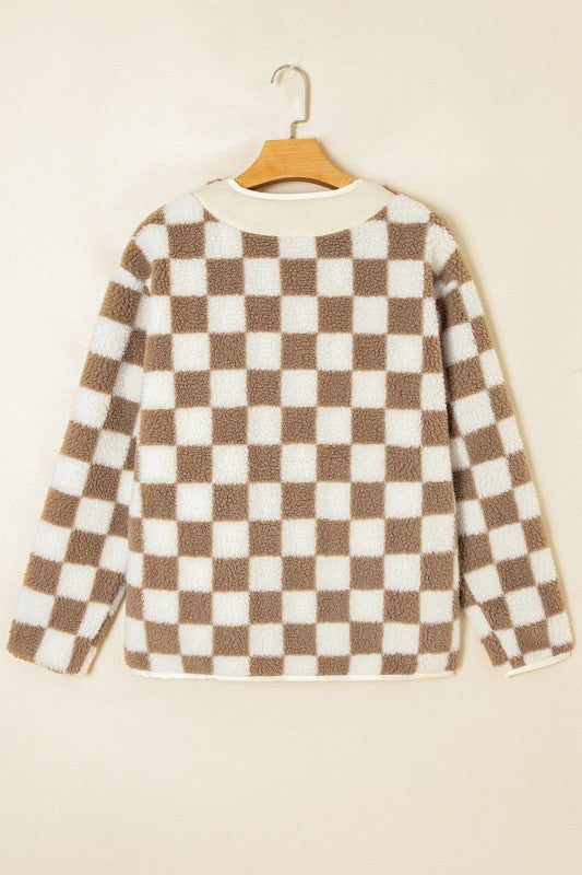 Women’s Checkered Sherpa Button Down Chunky Jacket | Zarnesh