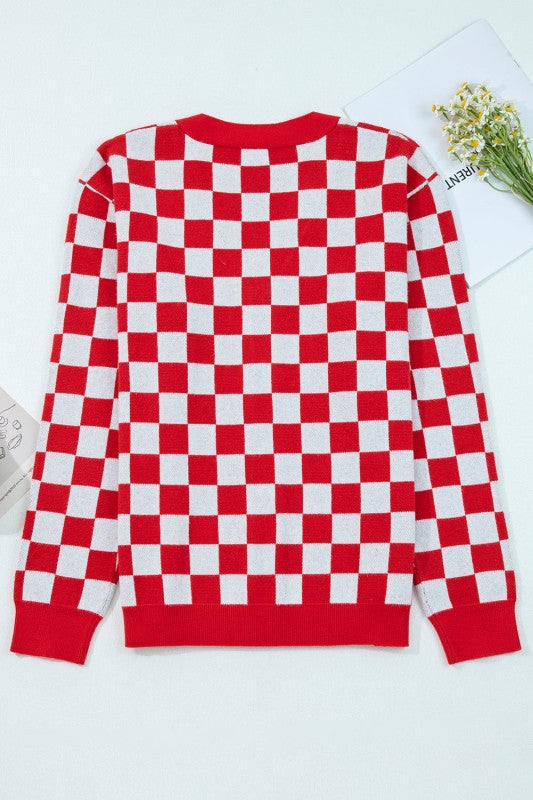 Women’s Checkered Christmas Tree Buttoned Cardigan Sweater | Zarnesh