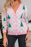 Women’s Checkered Christmas Tree Buttoned Cardigan Sweater | Zarnesh