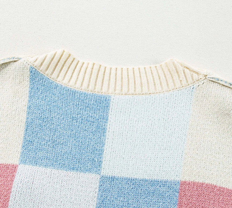 Women’s Checkered Open Front Seam Drop Shoulder Cardigan | Zarnesh