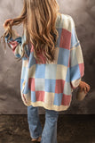 Women’s Checkered Open Front Seam Drop Shoulder Cardigan | Zarnesh