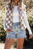 Women's Checkered Sherpa Collared Jacket Vest | Zarnesh