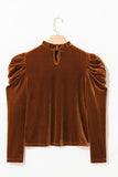Women’s Southern Belle Frilled Neck Velvet Puff Sleeve Top | Zarnesh