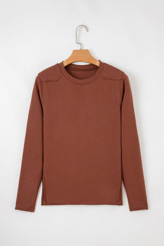 Women’s Solid Raw Seam Long Sleeve Crewneck Top | Zarnesh