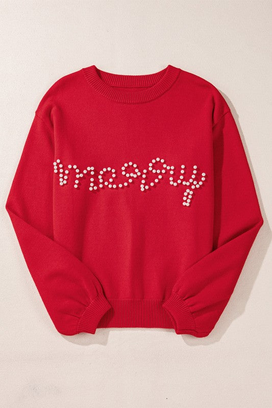 Women’s Christmas Beaded Merry Pearl Pullover Sweater | Zarnesh