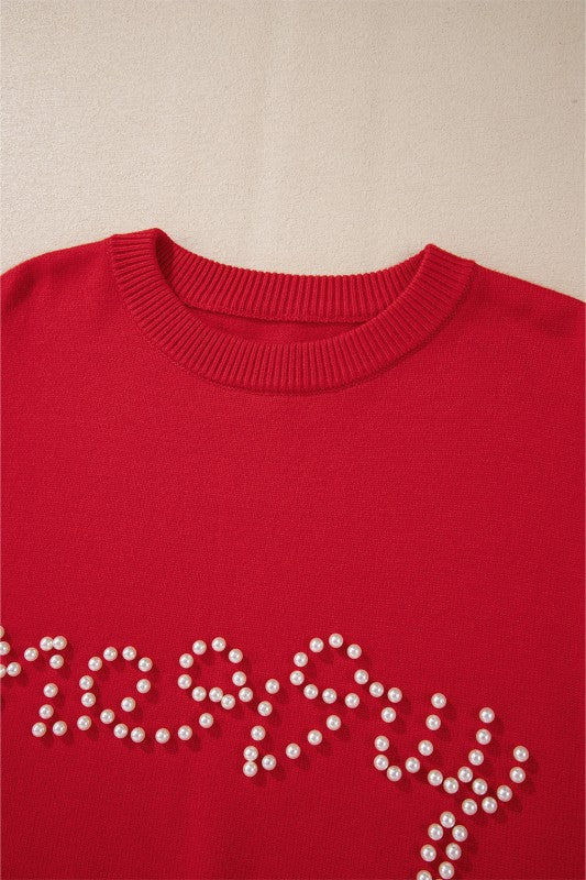 Women’s Christmas Beaded Merry Pearl Pullover Sweater | Zarnesh