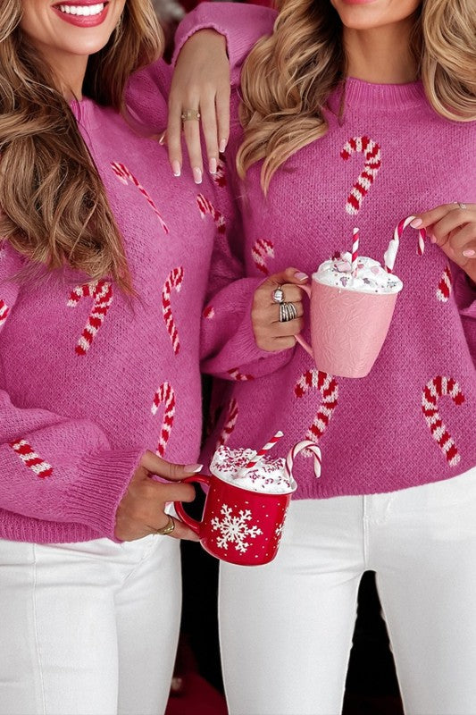 Women’s Christmas Candy Cane Drop Shoulder Sweater | Zarnesh