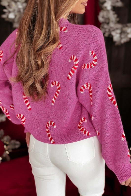 Women’s Christmas Candy Cane Drop Shoulder Sweater | Zarnesh