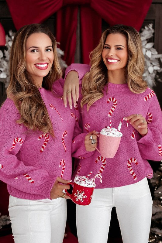 Women’s Christmas Candy Cane Drop Shoulder Sweater | Zarnesh