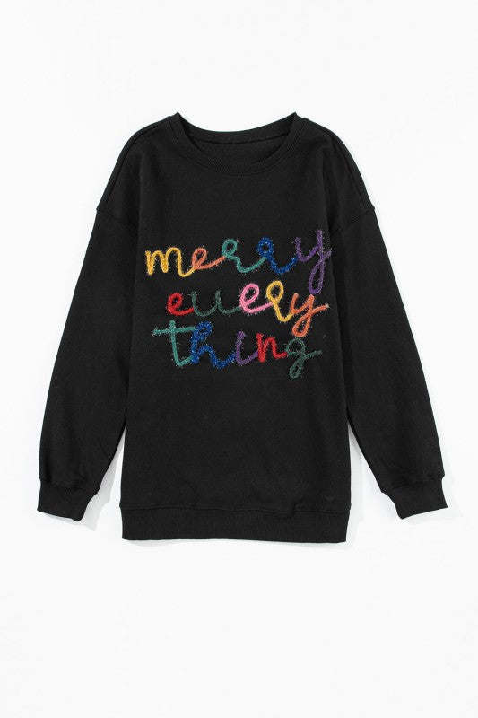Women’s Christmas Drop shoulder Merry Everything Tinsel Sweatshirt | Zarnesh
