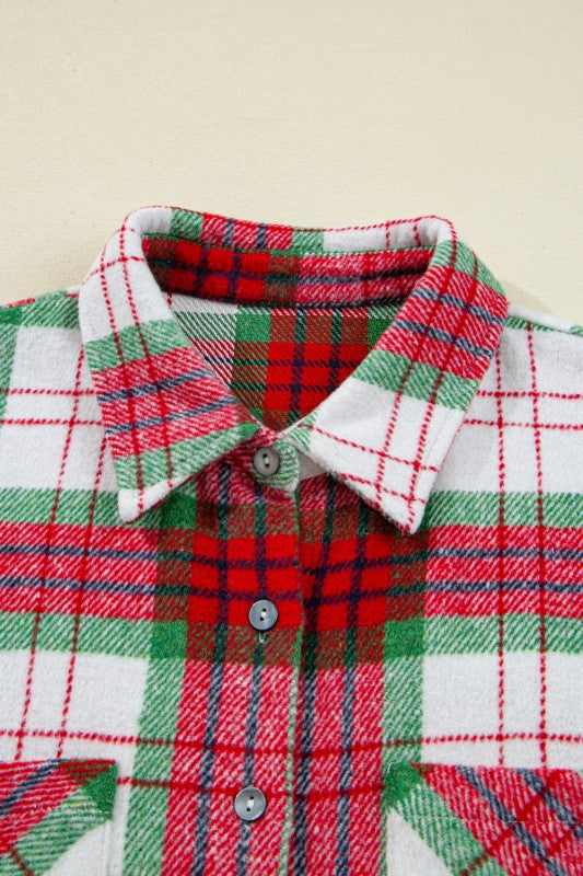Women’s Christmas Flannel Plaid Button-Up Shacket | Zarnesh