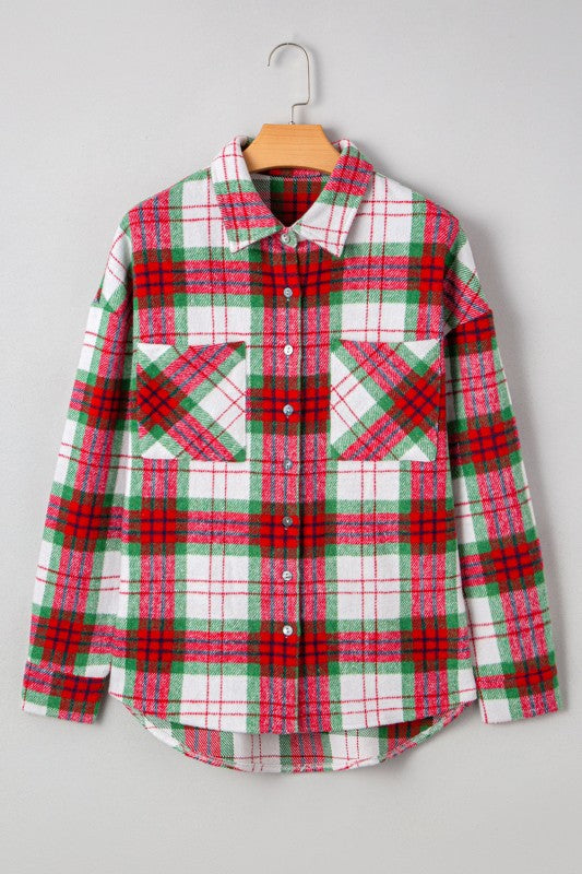 Women’s Christmas Flannel Plaid Button-Up Shacket | Zarnesh