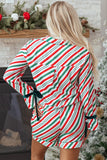 Women’s Christmas Stripe Bow Cuffs Pajama Set | Zarnesh