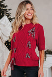 Women’s Christmas Lace-Up Plaid Bows Puff Sleeve Sweater | Zarnesh