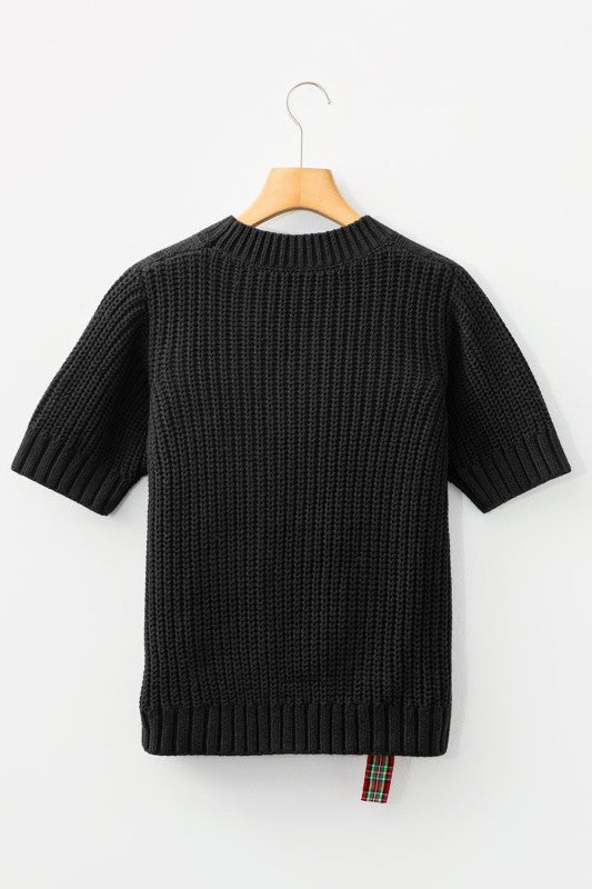 Women’s Christmas Lace-Up Plaid Bows Puff Sleeve Sweater | Zarnesh