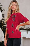 Women’s Christmas Lace-Up Plaid Bows Puff Sleeve Sweater | Zarnesh