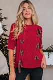 Women’s Christmas Lace-Up Plaid Bows Puff Sleeve Sweater | Zarnesh
