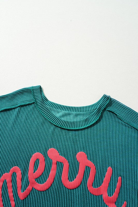 Women’s Christmas Merry Off-Shoulder Corded Batwing Top | Zarnesh