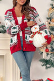 Women's Christmas Print Knit Button Down Loose Cardigan | Zarnesh