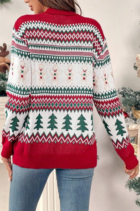 Women's Christmas Print Knit Button Down Loose Cardigan | Zarnesh