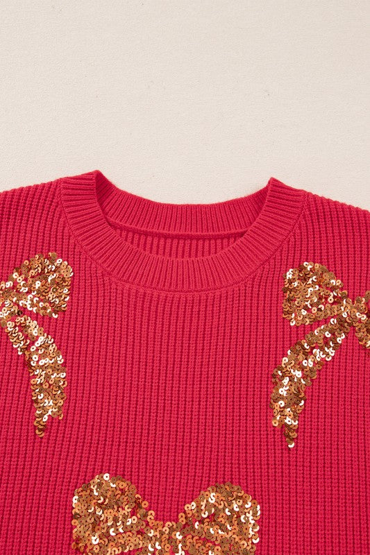 Women’s Christmas Sequin Bow Drop Shoulder Sweater | Zarnesh