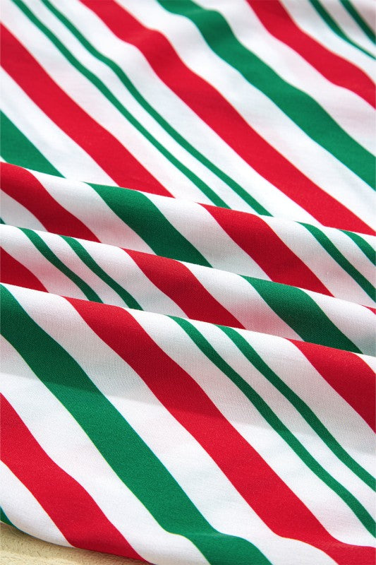 Women’s Christmas Stripe Bow Cuffs Pajama Set | Zarnesh