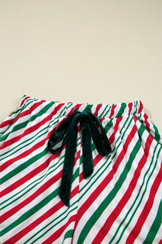 Women’s Christmas Stripe Bow Cuffs Pajama Set | Zarnesh