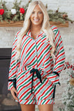 Women’s Christmas Stripe Bow Cuffs Pajama Set | Zarnesh