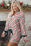 Women’s Christmas Stripe Bow Cuffs Pajama Set | Zarnesh