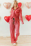 Women’s Christmas Trim Gingham Plaid Contrast Button Pajama Set | Zarnesh