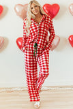 Women’s Christmas Trim Gingham Plaid Contrast Button Pajama Set | Zarnesh
