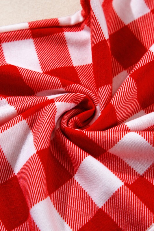 Women’s Christmas Trim Gingham Plaid Contrast Button Pajama Set | Zarnesh