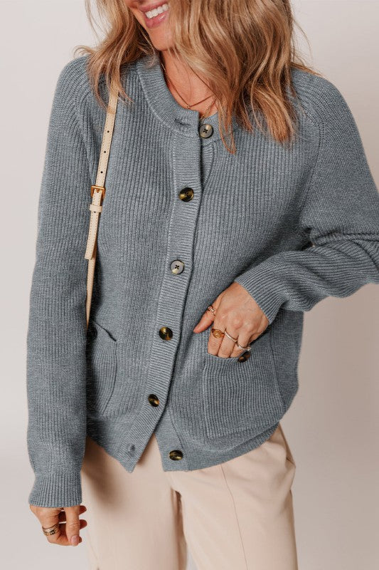 Women’s Chunky Knit Button Front Pocket Cardigan Sweater | Zarnesh