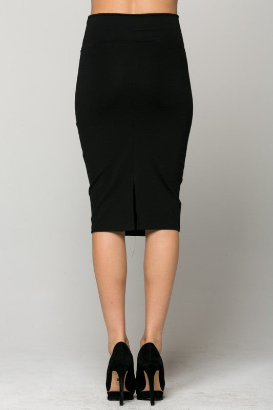 Women’s Classic Solid Nylon Ponte High-Waisted Midi Pencil Skirt | Zarnesh
