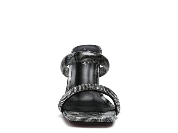 Women's KRYPTON Clear Block Heeled Marble Print Slides | Zarnesh