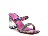 Women's KRYPTON Clear Block Heeled Marble Print Slides | Zarnesh